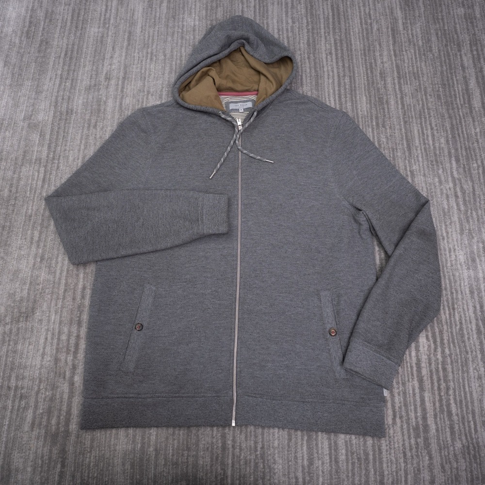 Ted Baker Hangry Hoodie Mens 6 XL Gray Full Zip Textured Knit Excellent